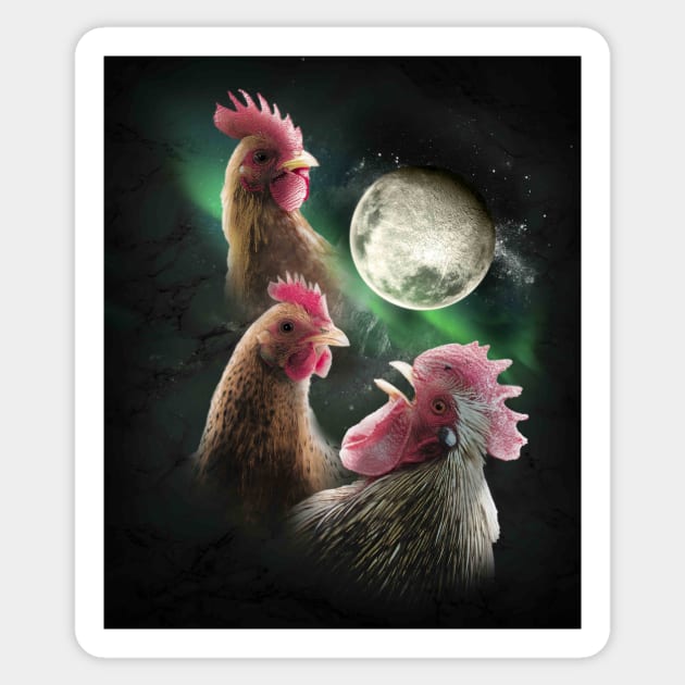 3 Chicken Moon, Wolf Chickens, Wolves Howling Sticker by Random Galaxy